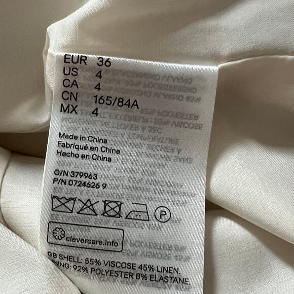 H&M Linen Blend Gathered Sleeve Open Front Blazer Jacket Women's Size 4 Beige - Picture 5 of 5